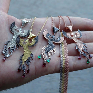 Phoenix Necklace 925 Sterling Silver Necklace | Unique Jewelry | Gift For Her | Unique Gift | Birthday Gift | Garnet Necklace