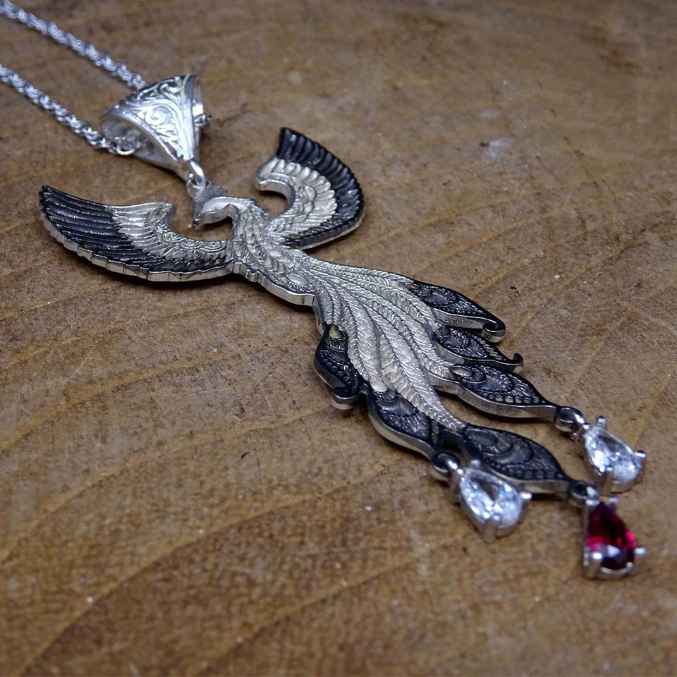 Phoenix Necklace 925 Sterling Silver Necklace | Unique Jewelry | Gift For Her | Unique Gift | Birthday Gift | Garnet Necklace