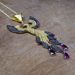 Phoenix Necklace 925 Sterling Silver Necklace | Unique Jewelry | Gift For Her | Unique Gift | Birthday Gift | Garnet Necklace