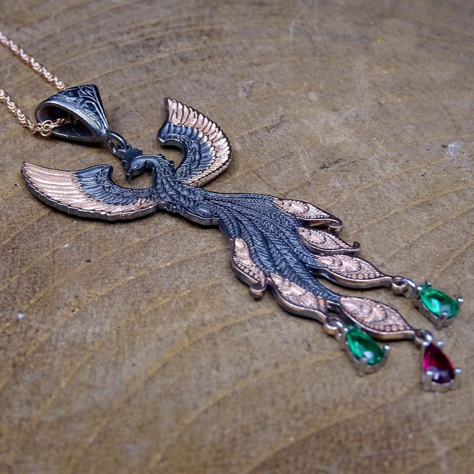 Phoenix Necklace 925 Sterling Silver Necklace | Unique Jewelry | Gift For Her | Unique Gift | Birthday Gift | Garnet Necklace