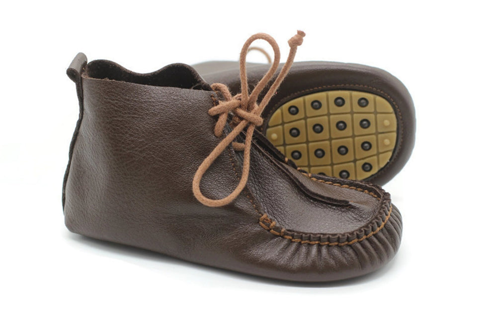 Brown Non-Slip First Walking Shoes Classic Breathable Hook Sneakers, Baby Moccasins, Newborn Leather Slippers