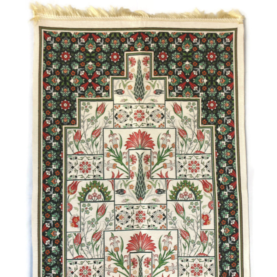 Green Ottoman Tiles Prayer Mat, Prayer Mat with Tasbeeh, Prayer Rug, Bohemian Rug, Turkish Rug, Islamic Gift YSLM76