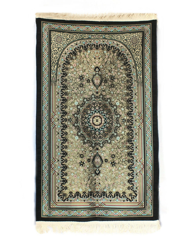 Black Flower Bouquet Prayer Mat, Prayer Mat with Tasbeeh, Prayer Rug, Muslim Janamaz, Sajadah Cantik , Islamic Gifts YSLM61