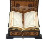 Unique Design Muhammed (pbuh) and Rose Engraved Faux Leather Wooden Gift Box Set, Pocket Size Quran, Islamic Gift APRU