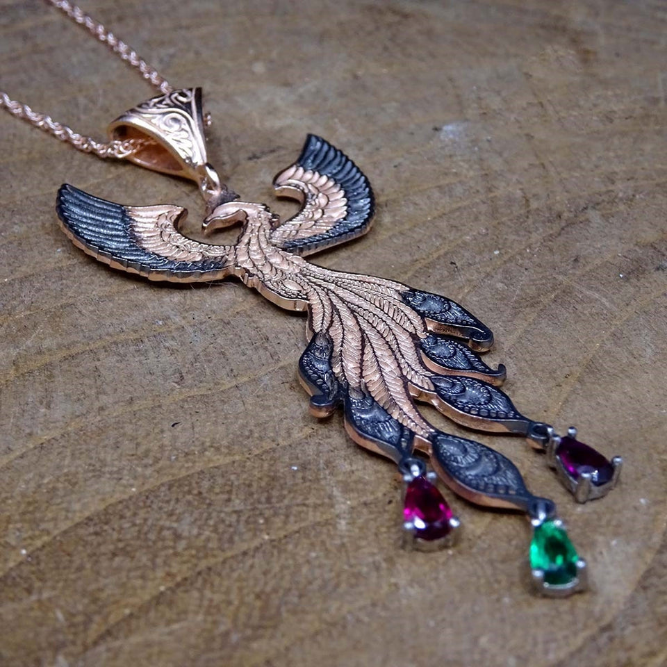 Phoenix Necklace 925 Sterling Silver Necklace | Unique Jewelry | Gift For Her | Unique Gift | Birthday Gift | Garnet Necklace