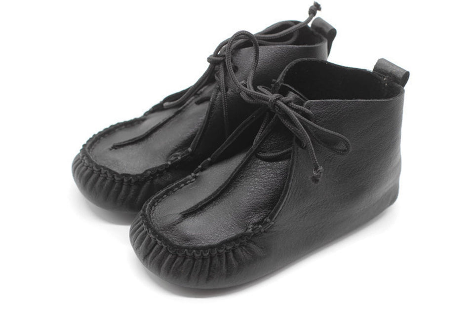 Black Non-Slip First Walking Shoes Classic Breathable Hook Sneakers, Baby Moccasins, Newborn Leather Slippers