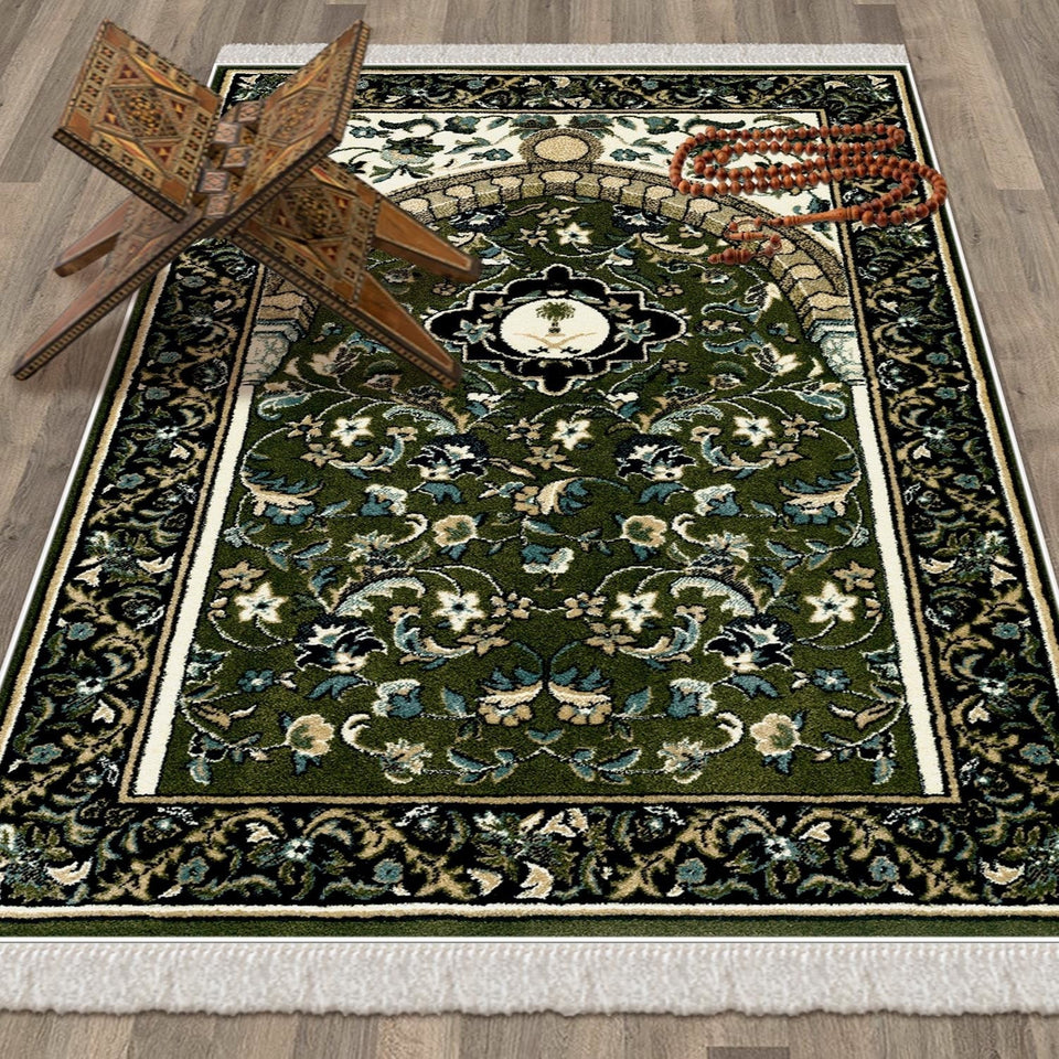 Green Flowers of Mihrab Carpet Prayer Mat Prayer Mat With Tasbeeh Prayer Rug Muslim Janamaz Sajjada Turkish Rug Islamic Gift 1029 - islamicbazaar