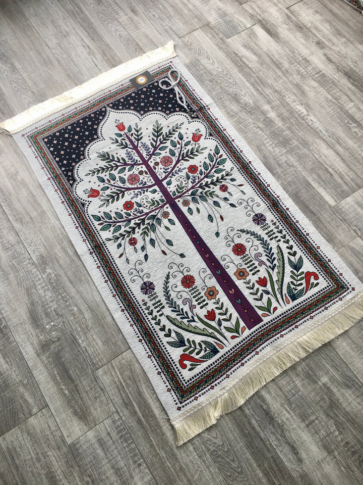Tree with Flowers Prayer Mat, Prayer Mat with Tasbeeh, Prayer Rug, Muslim Janamaz, Sajjada, Turkish Rug, Islamic Gift YSLM49 - islamicbazaar