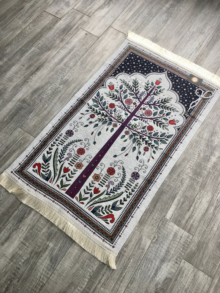 Tree with Flowers Prayer Mat, Prayer Mat with Tasbeeh, Prayer Rug, Muslim Janamaz, Sajjada, Turkish Rug, Islamic Gift YSLM49 - islamicbazaar