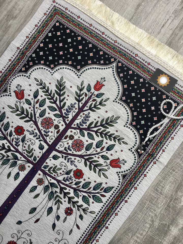 Tree with Flowers Prayer Mat, Prayer Mat with Tasbeeh, Prayer Rug, Muslim Janamaz, Sajjada, Turkish Rug, Islamic Gift YSLM49 - islamicbazaar