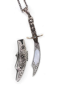 Персонализиран ѓердан сребрен сребро 925, приврзок меч со режа, накит за османлиска калиграфија, накит по нарачка