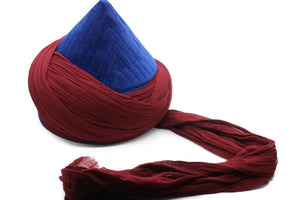 Handmade Blue and Bordeaux Naqshbandi Cap, Cyprus Imamah, Unique Islamic Art, Imam Pagri Islamic Men's Head Wear