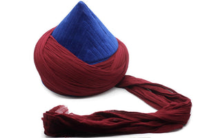 Handmade Blue and Bordeaux Naqshbandi Cap, Cyprus Imamah, Unique Islamic Art, Imam Pagri Islamic Men's Head Wear