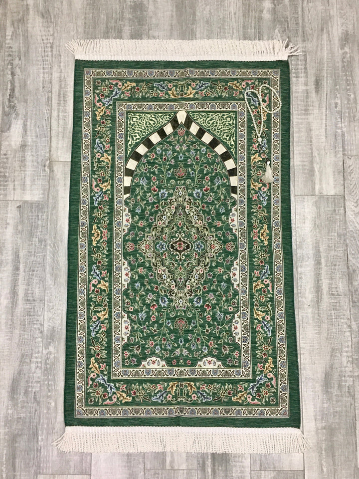 Green Tulip Garden Prayer Mat, Prayer Mat with Tasbeeh, Prayer Rug, Muslim Janamaz, Namaz Rug, Musallah, Islamic Gift - islamicbazaar