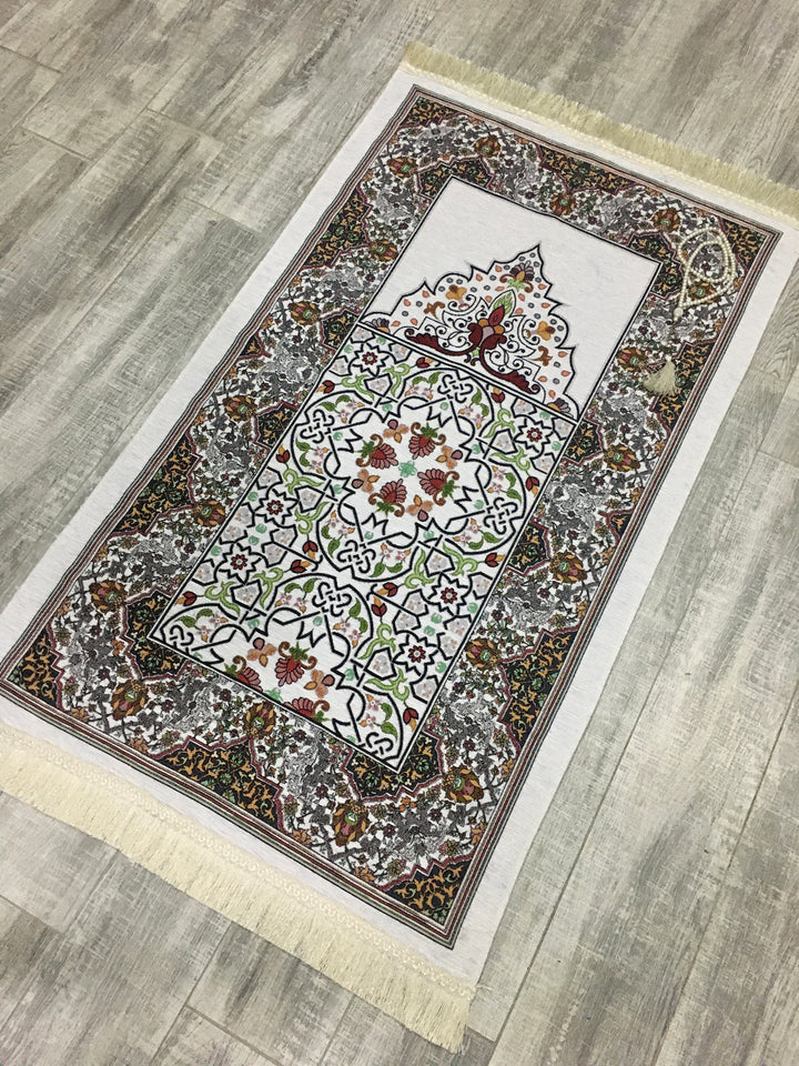 Traditional Designed Prayer Mat, Prayer Mat with Tasbeeh, Prayer Rug, Muslim Janamaz, Namaz Rug, Musallah, Islamic Gift