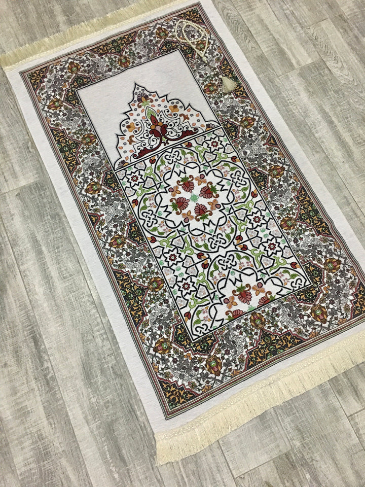 Traditional Designed Prayer Mat, Prayer Mat with Tasbeeh, Prayer Rug, Muslim Janamaz, Namaz Rug, Musallah, Islamic Gift