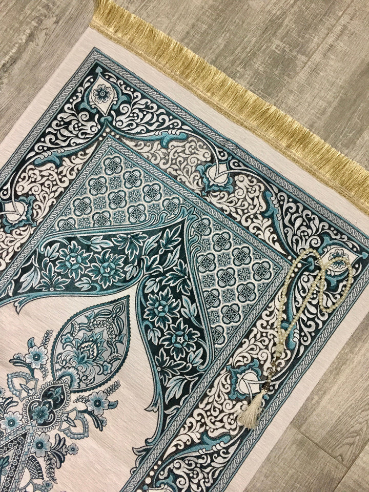 Turquoise Dream Prayer Mat, Prayer Mat with Tasbeeh, Prayer Rug, Muslim Janamaz, Namaz Rug, Musallah, Islamic Gift