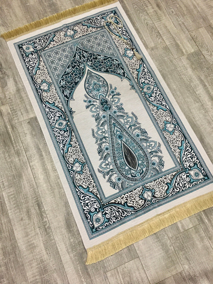Turquoise Dream Prayer Mat, Prayer Mat with Tasbeeh, Prayer Rug, Muslim Janamaz, Namaz Rug, Musallah, Islamic Gift