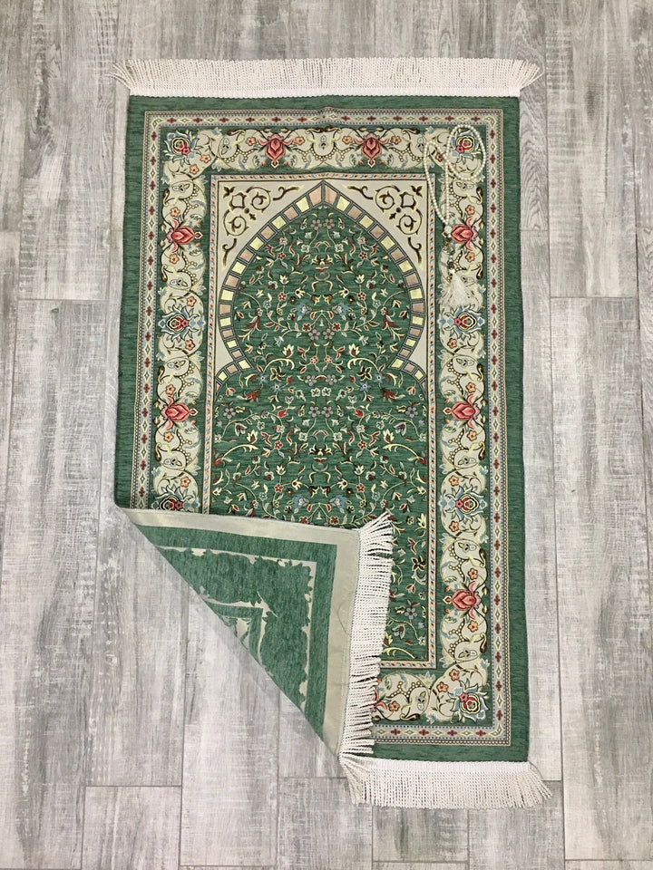 Classy Green Prayer Mat, Prayer Mat with Tasbeeh, Prayer Rug, Muslim Janamaz, Namaz Rug, Musallah, Islamic Gift