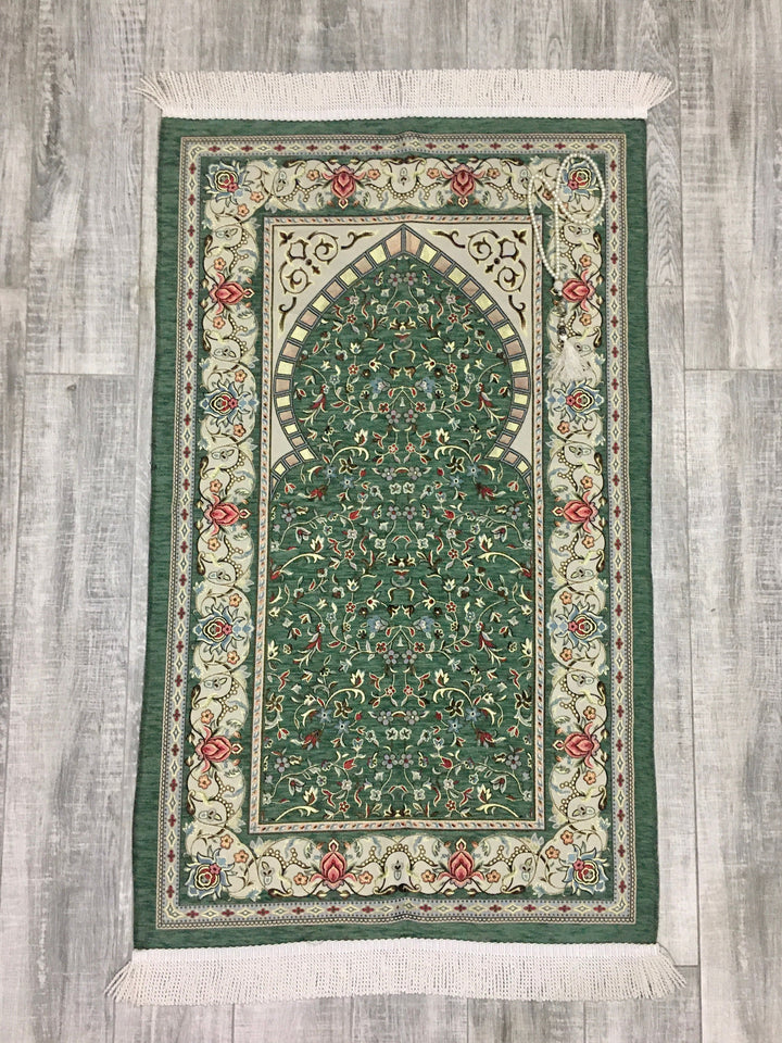 Classy Green Prayer Mat, Prayer Mat with Tasbeeh, Prayer Rug, Muslim Janamaz, Namaz Rug, Musallah, Islamic Gift