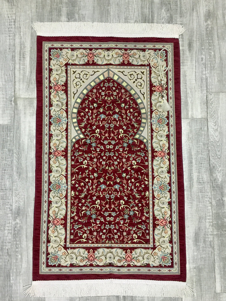 Classy Red Prayer Mat, Prayer Mat with Tasbeeh, Prayer Rug, Muslim Janamaz, Namaz Rug, Musallah, Islamic Gift - islamicbazaar