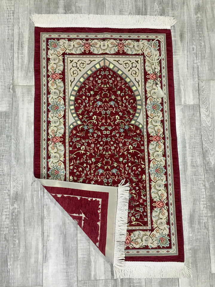 Classy Red Prayer Mat, Prayer Mat with Tasbeeh, Prayer Rug, Muslim Janamaz, Namaz Rug, Musallah, Islamic Gift - islamicbazaar