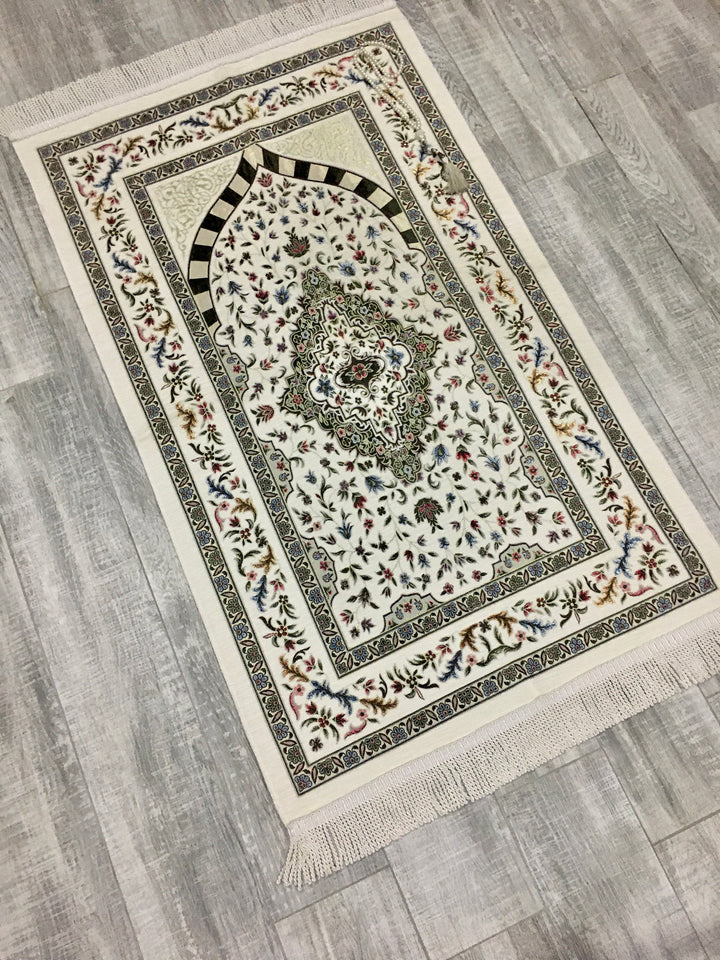 White Tulip Garden Prayer Mat, Prayer Mat with Tasbeeh, Prayer Rug, Muslim Janamaz, Namaz Rug, Musallah, Islamic Gift - islamicbazaar