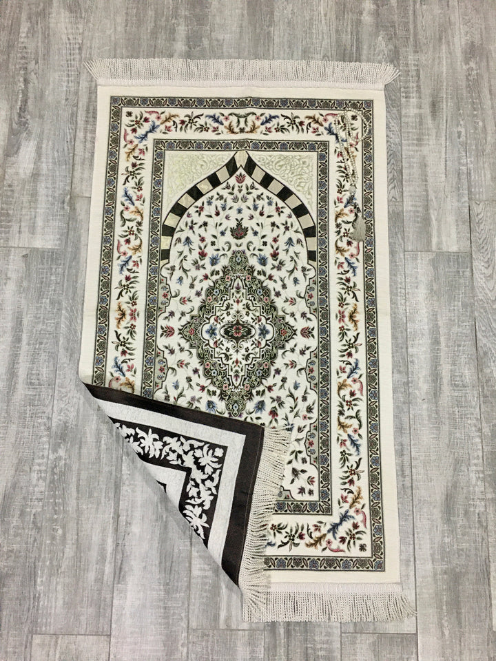 White Tulip Garden Prayer Mat, Prayer Mat with Tasbeeh, Prayer Rug, Muslim Janamaz, Namaz Rug, Musallah, Islamic Gift - islamicbazaar