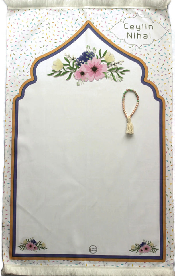 Personalized Prayer Mat for Kids, Flowers Islamic Praying Rug for Children, Educational Prayer Mat, Janamaz Muslim Child My First Prayer Mat