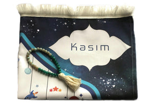 Personalized Prayer Mat for Kids, Space Islamic Praying Rug for Children, Educational Prayer Mat, Janamaz Muslim Child My First Prayer Mat