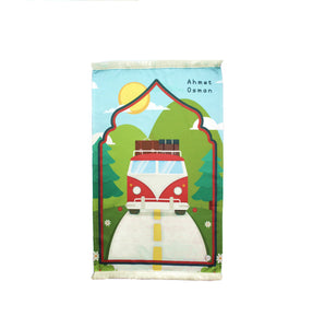 Personalized Prayer Mat for Kids, Red Car Islamic Praying Rug for Children, Educational Prayer Mat, Janamaz Muslim Child My First Prayer Mat