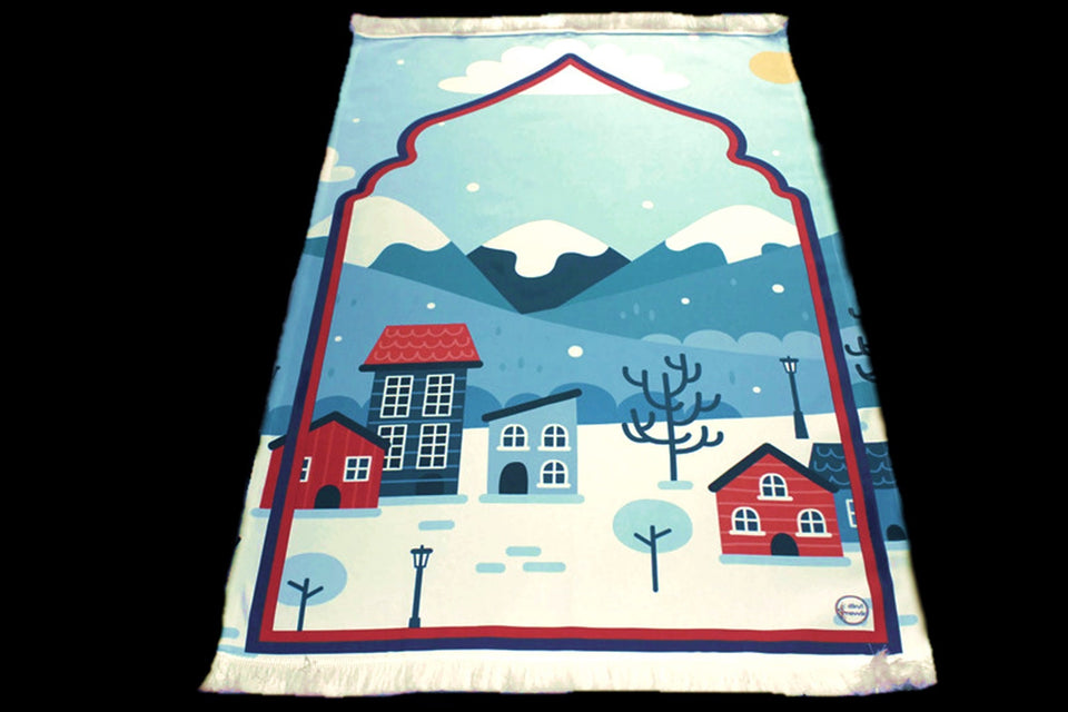 Personalized Prayer Mat for Kids, Snow Village Islamic Praying Rug for Children, Educational Prayer Mat, Muslim Child, My First Prayer Mat