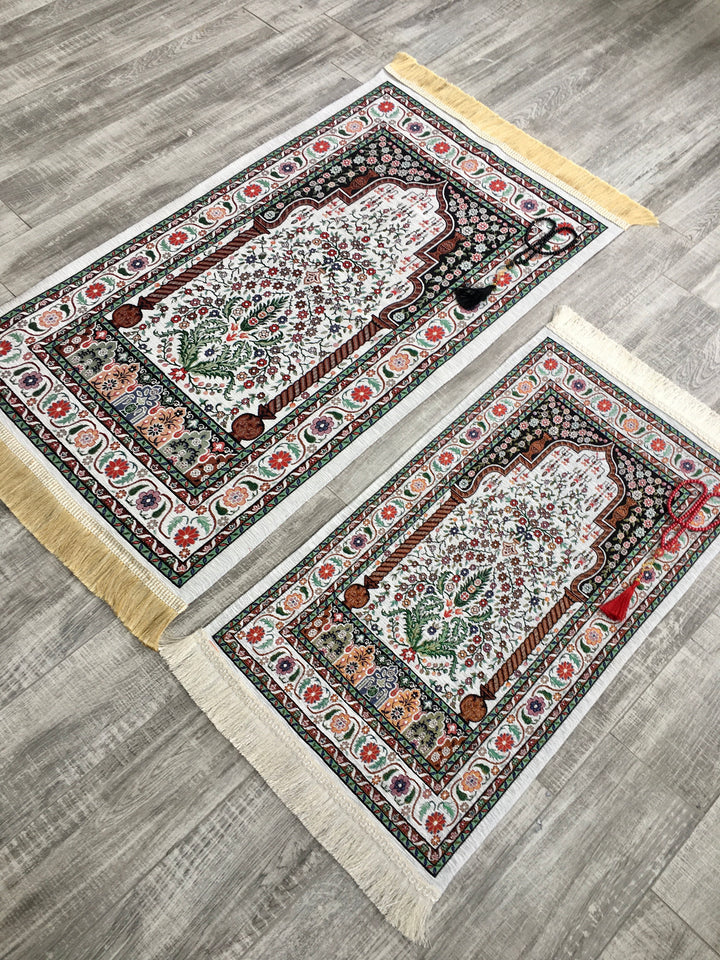 Peafowl Family Prayer Mat Set, Mother and Daughter Prayer Rug, Father and Son Janamaz,  Musallah, Sajjada, Prayer Rug, Salat