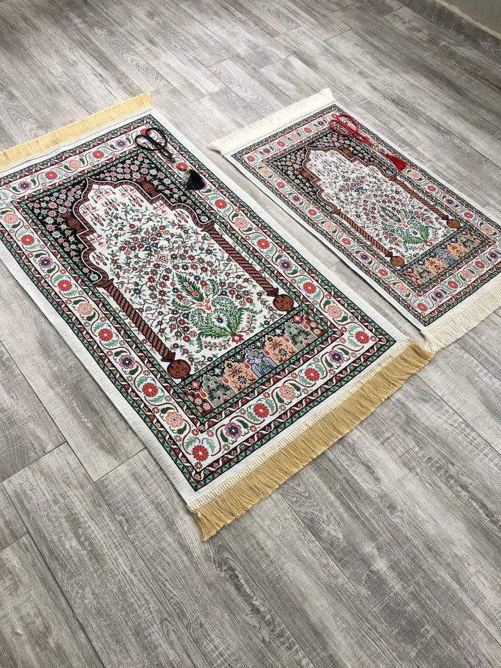 Peafowl Family Prayer Mat Set, Mother and Daughter Prayer Rug, Father and Son Janamaz,  Musallah, Sajjada, Prayer Rug, Salat