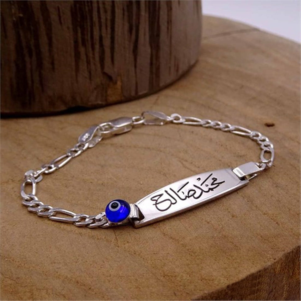 Evil Eye Bead 925 Sterling Silver Tag Bracelet for Babies, Silver Bracelet Unisex Kids Bracelets, Gifts for Babies, Baby, Gifts for Children