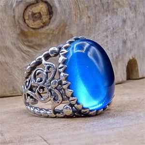 Himmelblå kuppel sterling sølvring, ring med blade, ædelstenring, gave til hende, ideel gave, lækker ring, brud, smykkegave