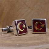 Red Crescent&Star Silver Cufflink, Handmade 925 Sterling Silver,  Men Cufflinks, Best Man Gift, Groom Cufflinks, Gift for Him, Wedding Gifts