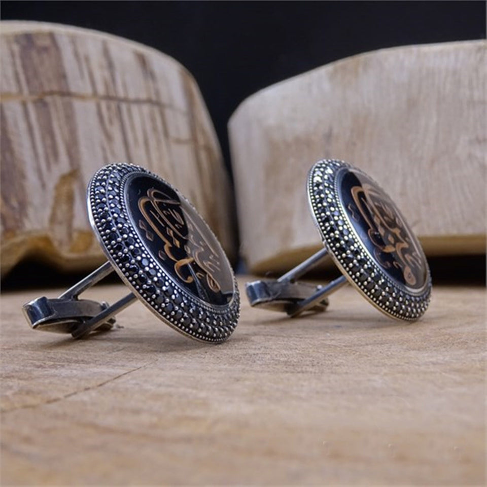 Personalized Round Name Silver Cufflinks, Groom Cufflinks, Wedding Gifts, Cufflinks for Men, Gift for Him, Groomsman Cufflink, Best Man