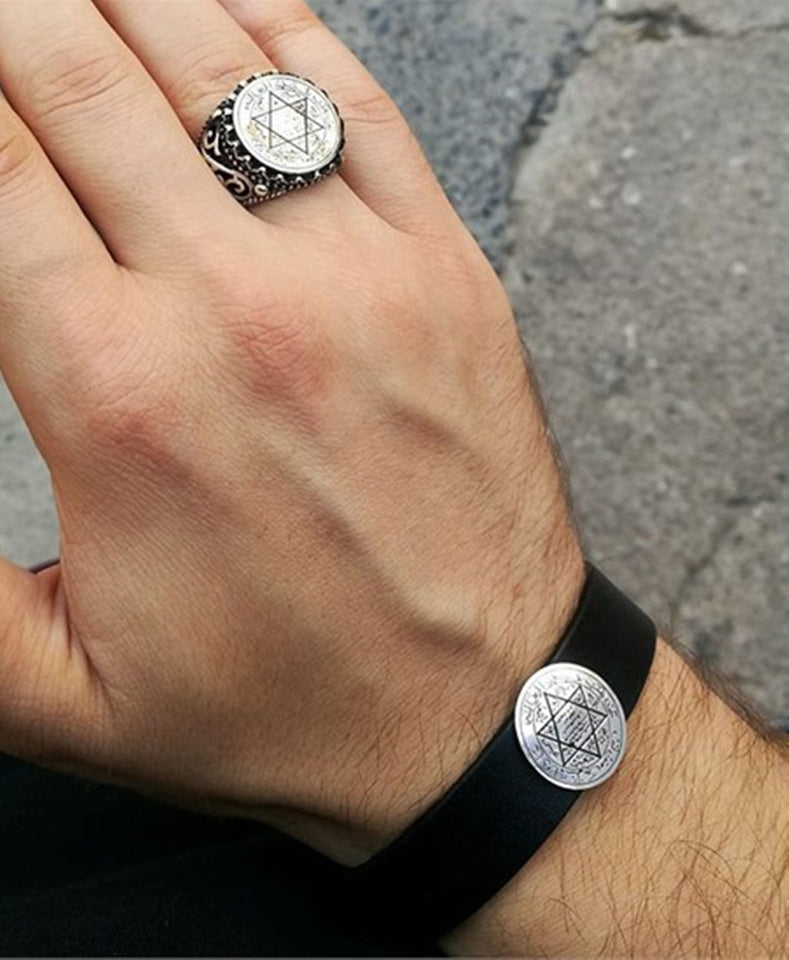 Seal of the Hz  Suleman Silver Bracelet and Ring Set, Handmade 925 Sterling Silver, Silver Jewelry for Men, Silver Bracelet, Gift for Him.