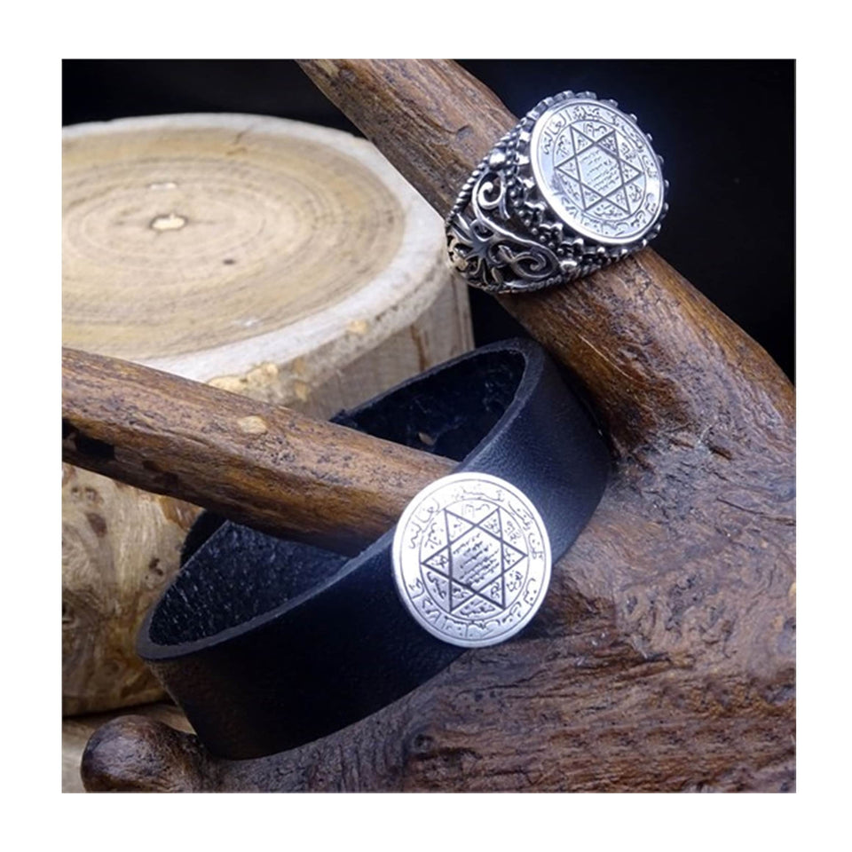 Seal of the Hz  Suleman Silver Bracelet and Ring Set, Handmade 925 Sterling Silver, Silver Jewelry for Men, Silver Bracelet, Gift for Him.