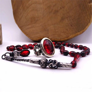 Black&Red Amber Tasbeeh and Ring Set, Handmade 925 Sterling Silver, Silver Jewelry for Men, Silver Tasbeeh and Ring, Muslim Gift