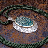 Green Agate Necklace, Handmade Ottoman Calligraphy Necklace, Silver Necklace, Personalized Name Jewelry, Custom Jewelry, Name Charm