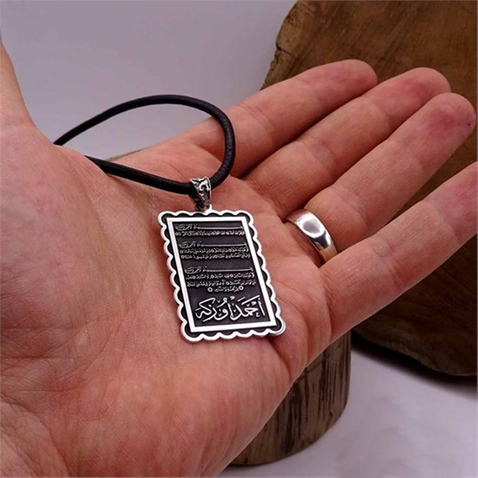Embroidered Rectangle Handmade 925 Sterling Silver Medallion, Women Necklace, Silver Pendant Women, Embroidered Jewelry, Gift for Her