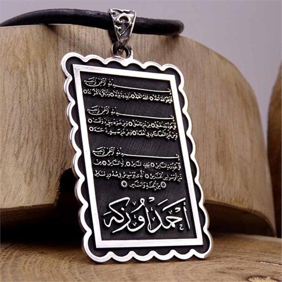 Embroidered Rectangle Handmade 925 Sterling Silver Medallion, Women Necklace, Silver Pendant Women, Embroidered Jewelry, Gift for Her