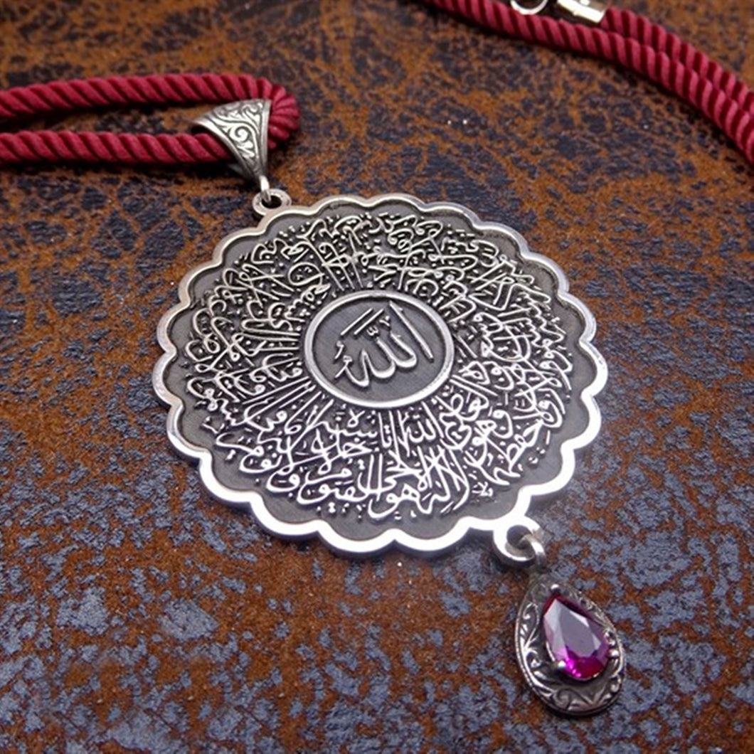 Red Daisy Handmade 925 Sterling Silver Medallion, Women Necklace, Silver Pendant Women, Embroidered Jewelry, Gift for Her