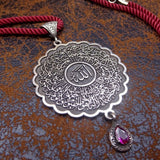 Red Daisy Handmade 925 Sterling Silver Medallion, Women Necklace, Silver Pendant Women, Embroidered Jewelry, Gift for Her