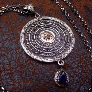 Blue Stone Handmade 925 Sterling Silver Medallion, Women Necklace, Silver Pendant Women, Embroidered Jewelry, Gift for Her