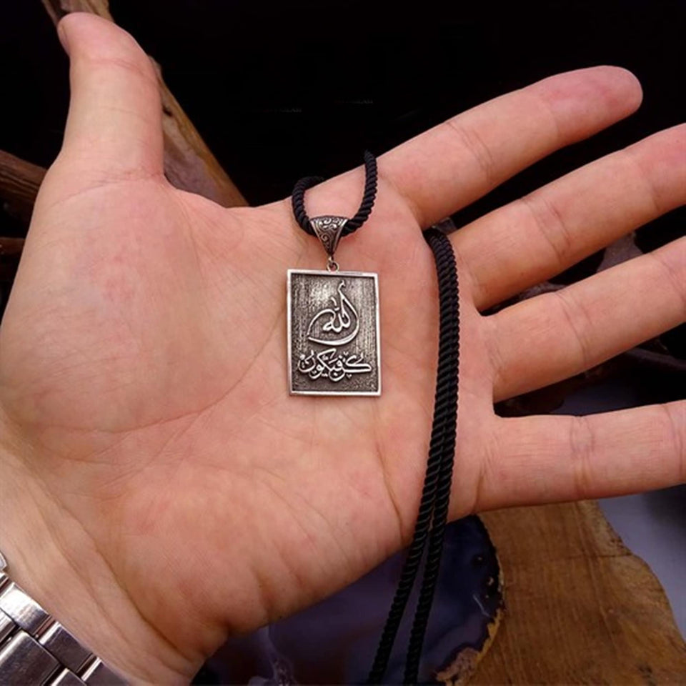 Special Rectangle Classic Handmade 925 Sterling Silver Medallion, Necklace, Silver Pendant , Embroidered Jewelry, Gift for Muslim