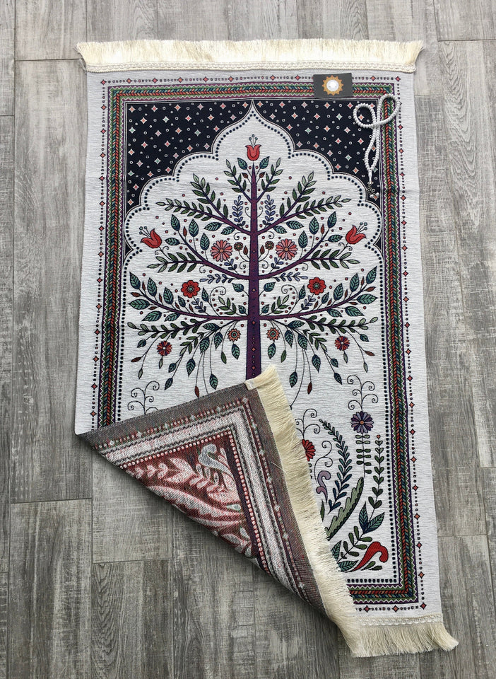Tree with Flowers Prayer Mat, Prayer Mat with Tasbeeh, Prayer Rug, Muslim Janamaz, Sajjada, Turkish Rug, Islamic Gift YSLM49 - islamicbazaar