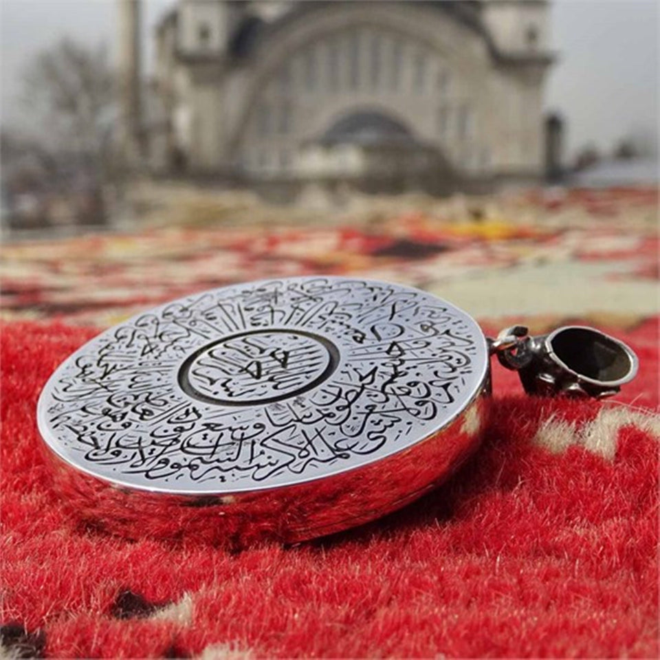Elegant Circle Handmade 925 Sterling Silver Medallion, Necklace, Silver Pendant , Embroidered Jewelry, Gift for Muslim